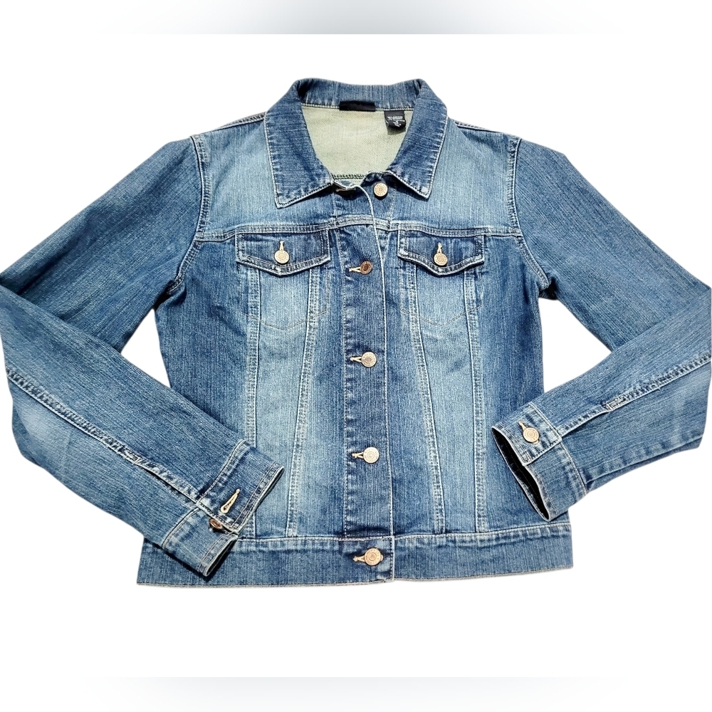 New York And Co Women’s Stretch Denim Jacket Size 4 Blue Classic Fitted Jean - Picture 4 of 14